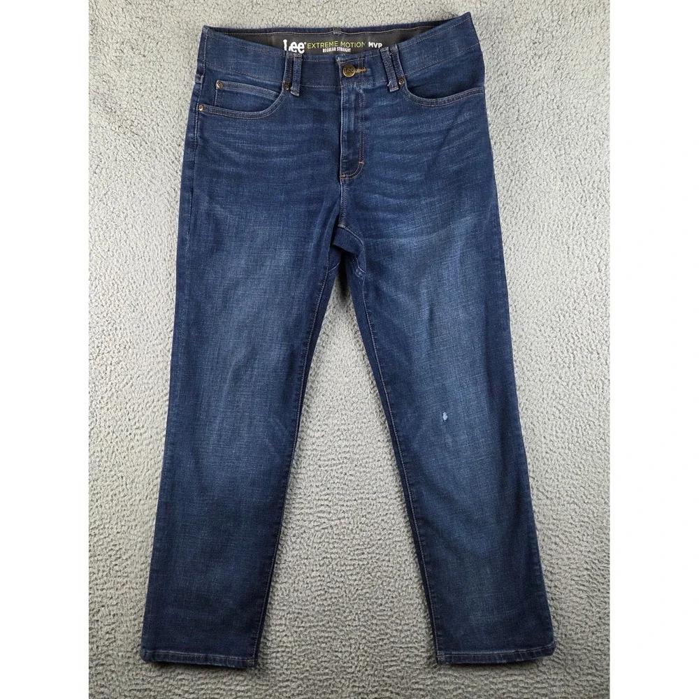 Lee Jeans Mens 34x30 Blue Extreme Motion MVP Regular Fit Straight Leg Stretch